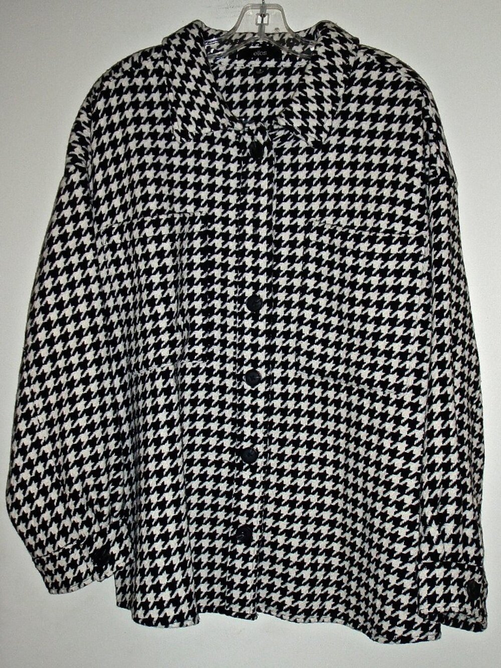 ELLOS WOMEN'S BLACK & WHITE HOUNDSTOOTH CHECK WOOL BLEND JACKET SIZE 18 ~ NEW